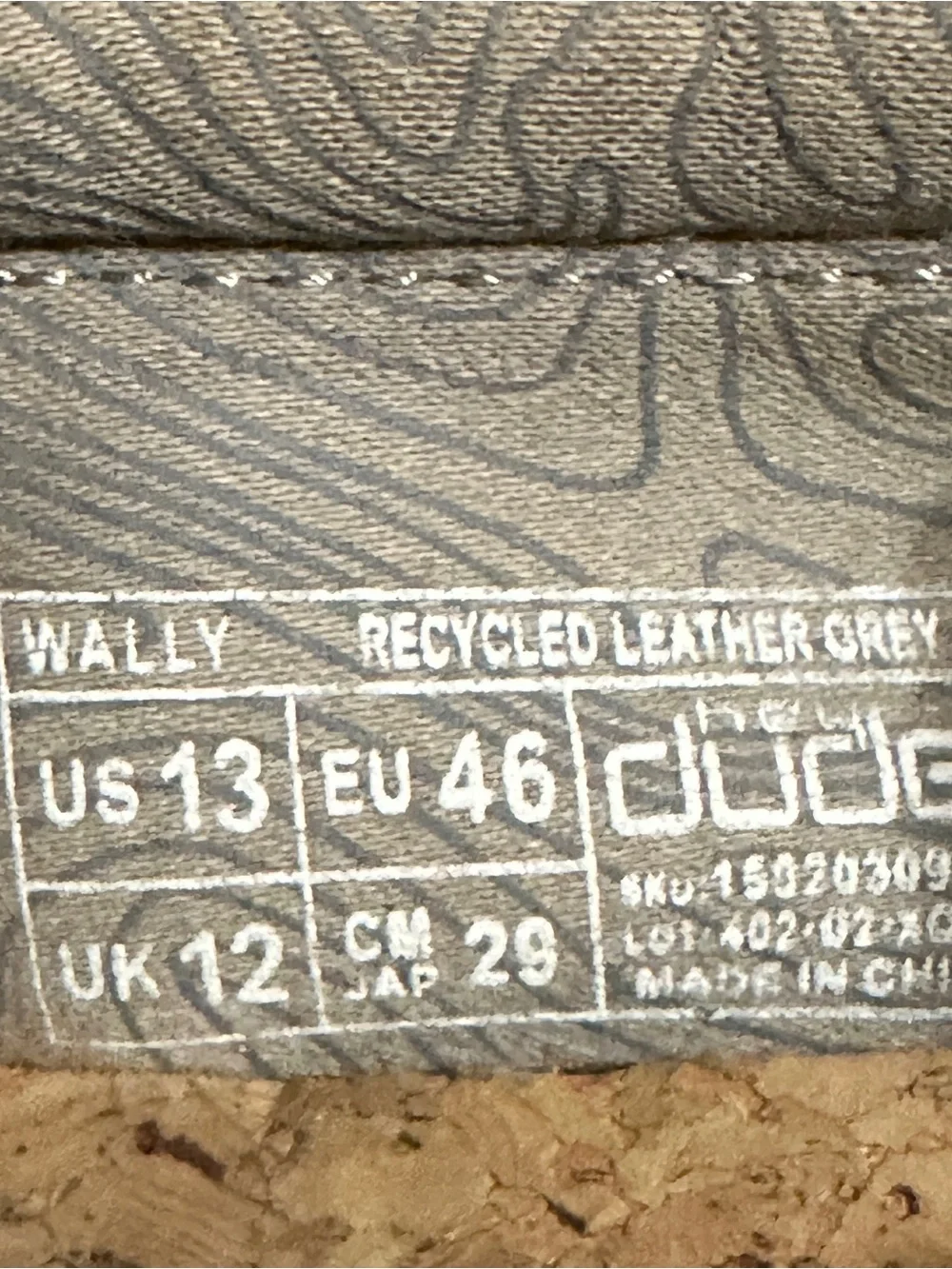 Hey Dude Men's Wally Recycled Leather Grey . SIZE 13 Light Grey Euro 46
